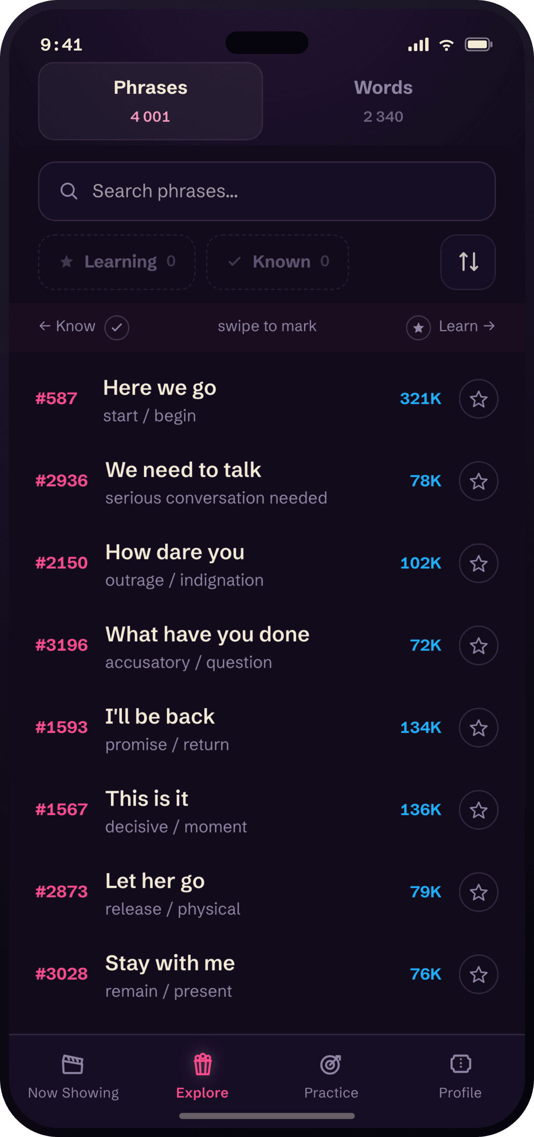 4,000+ phrase lessons ranked by frequency